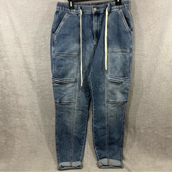 Judy Blue Jeans Women 11/30 Fits 32x31 Blue Cargo Jogger High Rise Stretch Boho - Picture 1 of 9